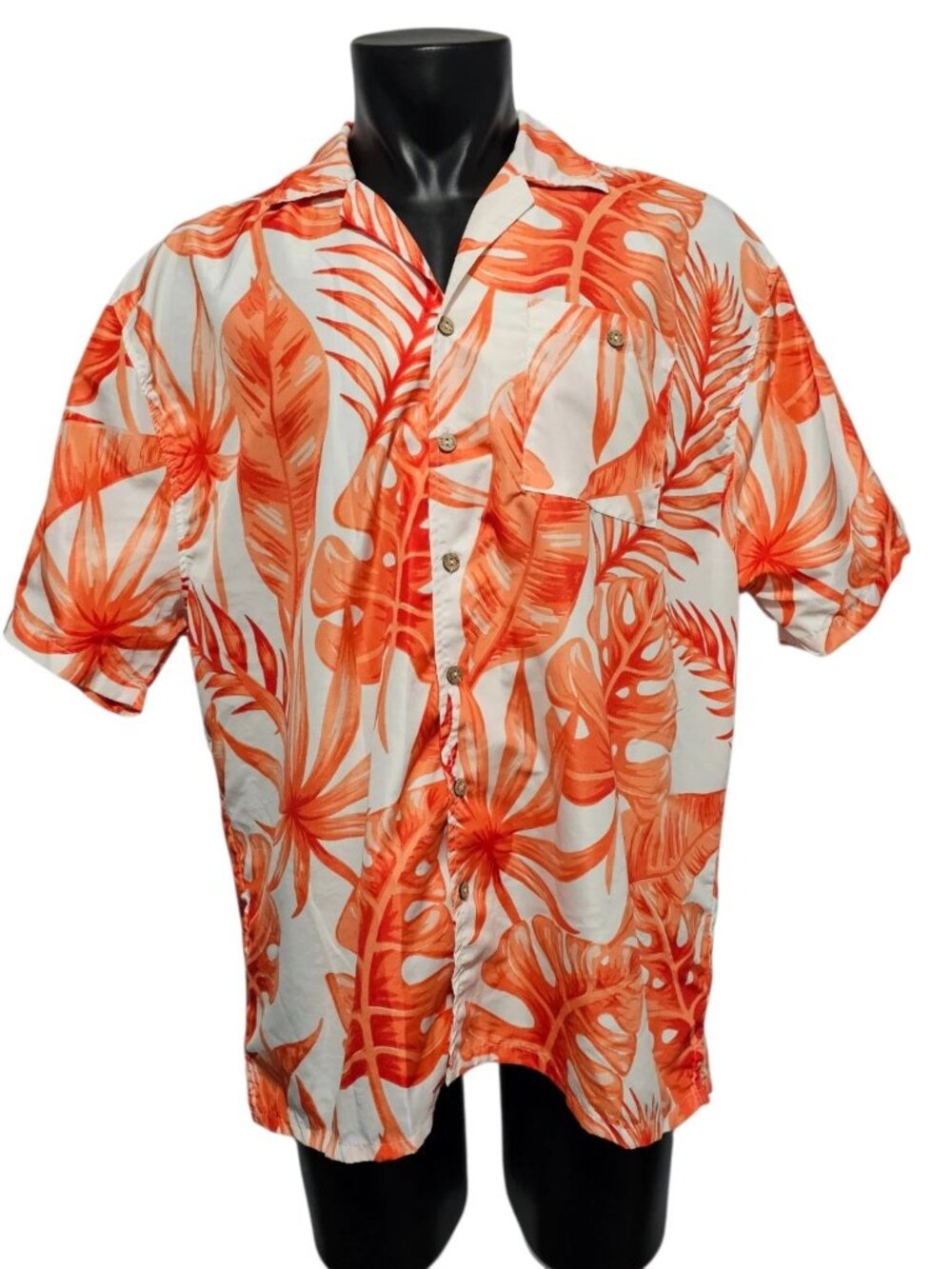 Uzzi Amphibious Gear Mens XXL Orange White Floral Hawaiian Tropical Aloha Shirt